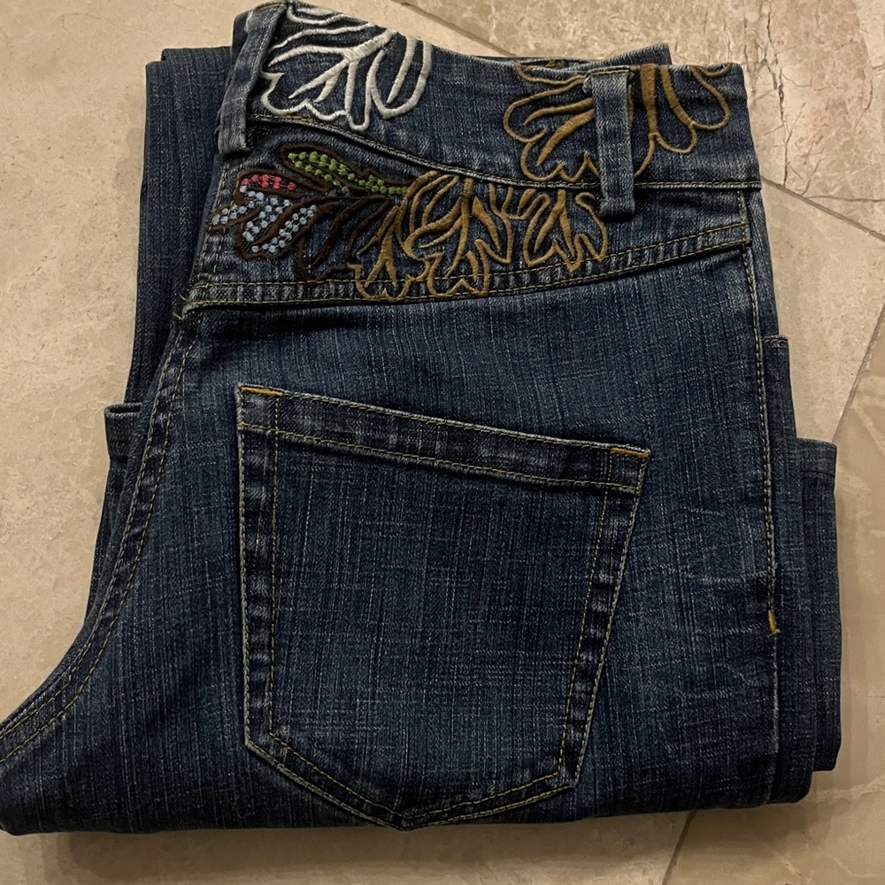 Oilily Dark Blue Flare Jeans with Leaf Embroidery